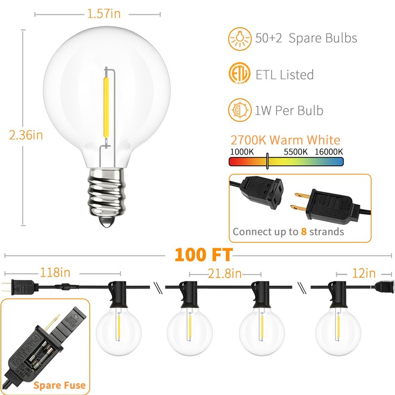 Svater Outdoor String Lights Waterproof 100 FT, LED Patio Lights