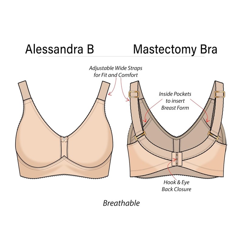 Alessandra B Mastectomy Bra basado en tamaños de copa, correas