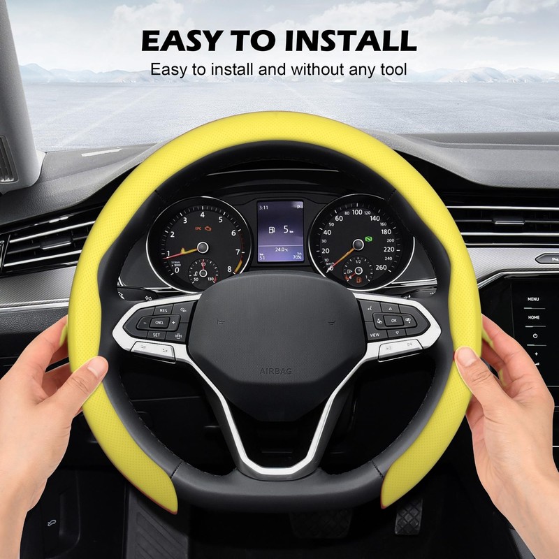 Frani Nappa Leather Steering Wheel Cover,Universal Fit 15 Inch-Premium Non-Slip