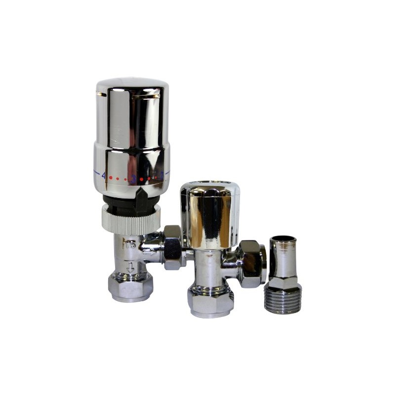 Tower Flue Components TRVPACKCH Thermostatic Angled Radiator Valve with Lockshield