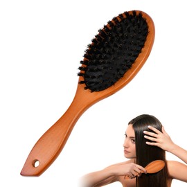 Wisebom Boar Bristle Hair Brush, Wooden Brush, Curling Brush, Hair Brush for Works with All Hair Types, Antistatic Boar Bristles, Hair Brush, Gives Hair Shine and Texture