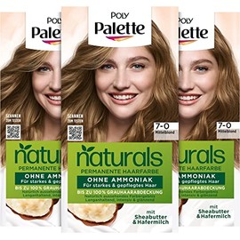 Poly Palette Naturals Permanent Colouration 7-0 Medium Blonde (3 x 115 ml), Nourishing Hair Colour without Ammonia, Colouration for up to 100% Grey Coverage