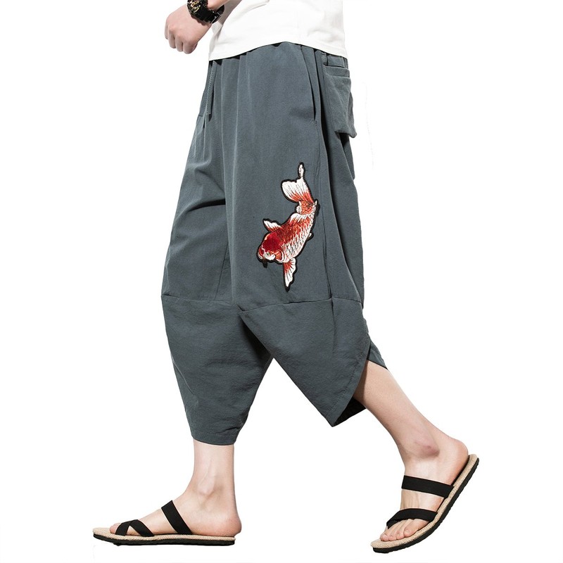 INVACHI Men's Harem Capri Pants Elastic Waist Loose Fit Drawstring
