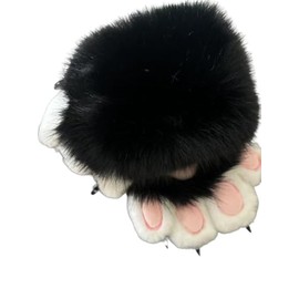 CKHOF Faux fur Furry costume Cat Claw Gloves Animal furry paws Cosplay Accessories cat costume adult (Black&Pink, one size)