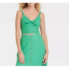 Universal Thread Women’s Universal Thread Linen Blend Cropped Bow Front Tank Green L Retail $20