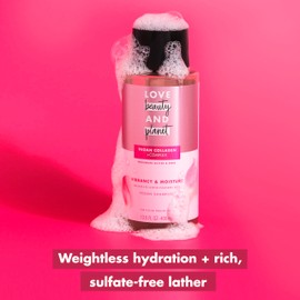 Love Beauty and Planet Vegan Collagen Moisture Shampoo Murumuru Butter & Rose Pack of 4 for Color-Treated Hair Vibrancy, 13.5 oz