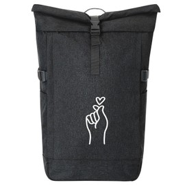 Huuraa K-Pop Messenger Backpack Finger Heart Sign Gift 30-44 Litres Black Melange Roll-Top Fairtrade K-Pop Finger Heart Gift Idea