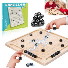Magnetic Chess Game with Wooden Board, Magnetic Game, with 20 Magnetic Stones, Magnetic Children's Chess Toy, Table Magnetic Game, Portable Chessboard Party for Family Reunions