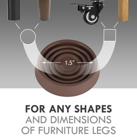 Furniture Coasters, 1.5X1.5 Rubber Caster Cups Non Slip Furniture Pads Non Skid Furniture Grippers Anti Slide Floor Protector for Bed Couch Table Chair Stoppers - 4 Pack, Brown