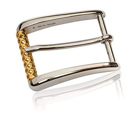 FREDERIC HERMANO Belt Buckle 35 mm Metal Silver Gold 3D Look Elements - Buckle Sublimes - Pin Buckle for Belts with 3.5 cm Width - Two-Tone 3D Reticube Look, Metal, 3D look elements, 35mm, Modern
