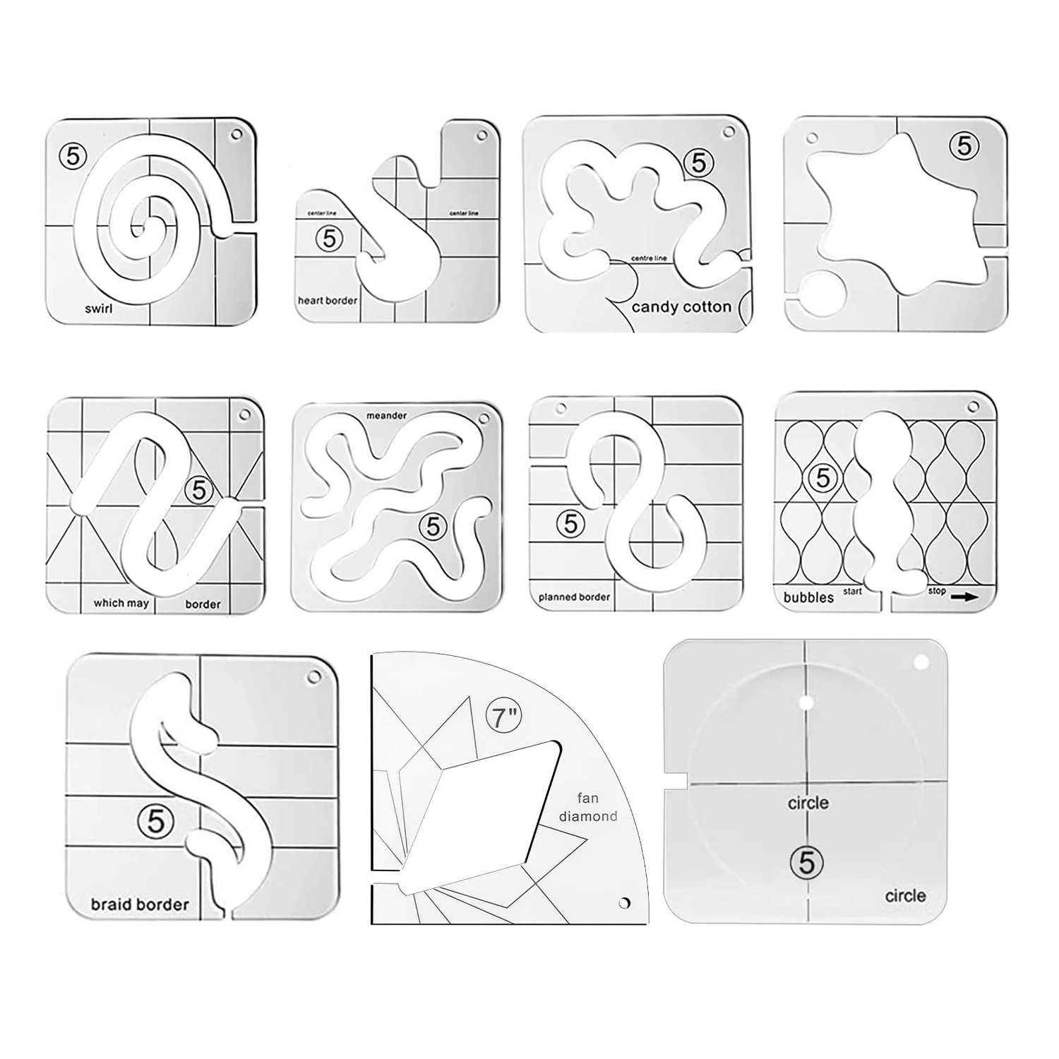 Free Motion Quilting Template Set - Set of 11 Acrylic Motion Quilting ...