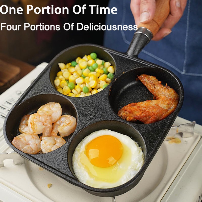 JUSTUP Nonstick Frying Pan,4-Cup Cast Iron Egg Pan Divided Grill