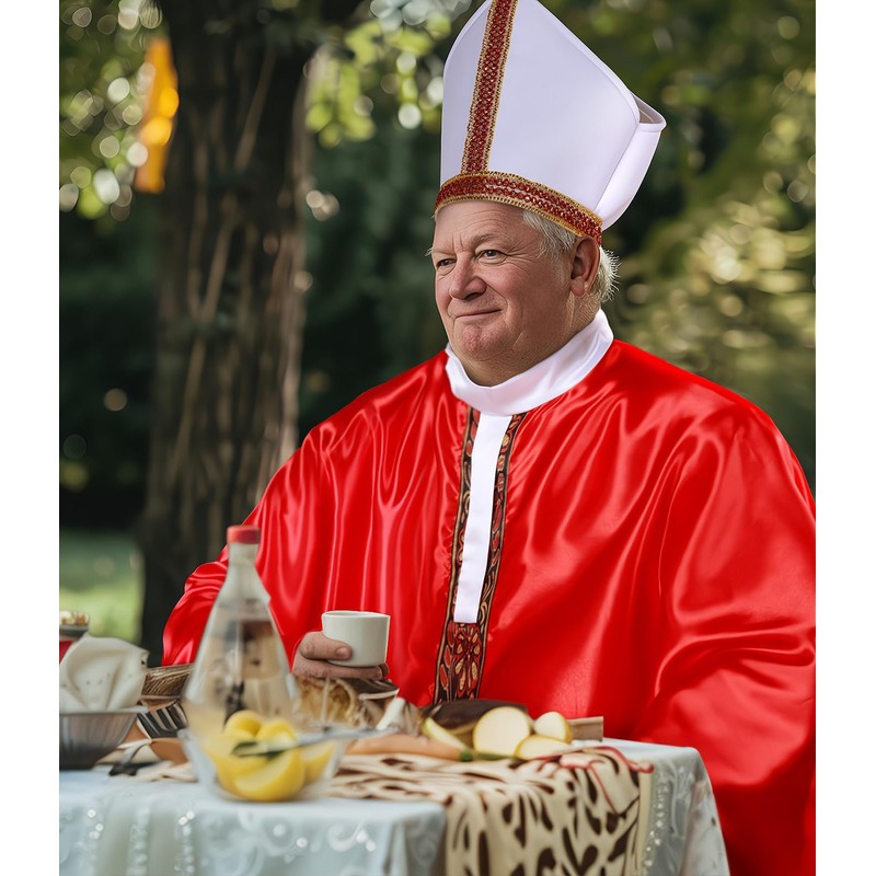 MCJC Catholic Bishop Costume, Red and White Papal Robe with