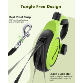 pecute Retractable Dog Leash with Anti-Bite Leash&Poo Bag Holder, 2025 New 8m Dog Lead with 360° Tangle-Free Extended, One-Handed Brake, Pause, Lock, Green