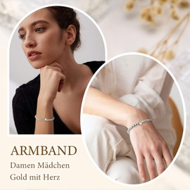 FLHEART Heart Bracelet Silver Women's Stainless Steel Silver Bracelet Friendship Bracelet 5 mm Elastic Ball Bracelet Silver Bracelets with Heart Charm, Birthday Gifts Jewellery for Women Girls