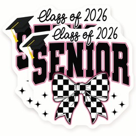Senior 2026 Magnets - Graduation Year - Checkered Bow - Class of - 2 Pack - 5" Wide Design - Sticks to Fridges, Lockers, Toolboxes & More - Made in USA - AQM1084