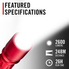 Coast XP11R 2600 Lumen USB-C Rechargeable LED Flashlight with Slide Focus® and Pure Beam® Focusing Optic, 4 Light Modes, Red