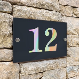 Badgemaster Modern Anthracite House Number Sign Plaque Stainless Steel Standoffs 20cm x 13cm Colourful Gradient