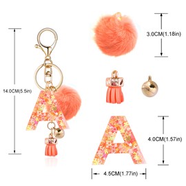 OKAICEN Orange Resin Alphabet Initial Letter Keychain Key Ring for Women Grils Purse Handbags with Fur Ball Pom('A')