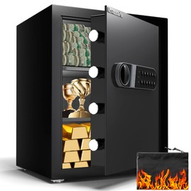 Safe Box, Home Safe with Key & Fireproof Waterproof Bag, Money Safe for Cash Office Cabinet, Anti-Theft Safety Box, Digital Electronic Keypad, Dual Alarm System - 2.0 Cubic Feet