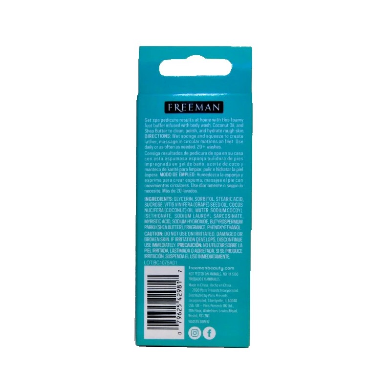 FREEMAN FEET FOAMY FOOT BUFFER hydrating + polishing Coconut Oil