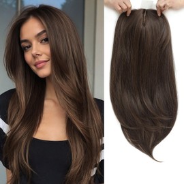 Molefi Hair Topper,18 Inch Long Layered Toppers for Women with Thinning Hair,Add Volume Synthetic Wiglets Pieces For Women 6.5"×6.5" Large Base for Daily Use(Soft brown)