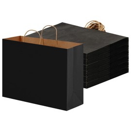 OUTUXED 60pcs 16x6x12 Inch Black Paper Bags with Handles, Kraft Large Paper Gift Bags for Business, Merchandise, Gifts, Shopping, Retail Stores, Birthday Party