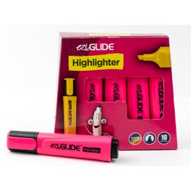 Eziglide Pink Highlighters Pens, Pack of 10, Bold Pink Highlighter Pens, Chisel Tip Marker Pens, Ideal Pink Pens for University Essentials Stationery, School accessories, Work & Home Stationery Set