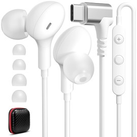 iMangoo USB C Headphones Wired Earbuds 90° Angled for Apple Android