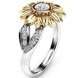 Jude Jewelers Retro Vintage Sun Flower Floral Cocktail Party Statement Anniversary Ring (Clear, 11)