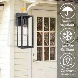 Bestsahred Dusk to Dawn Black Outdoor Wall Lantern, Outside Modern Wall Sconce Light Fixture, Industrial Porch Light Wall Mount, Waterproof Exterior Lamp Lighting (Modern, 2, Count)