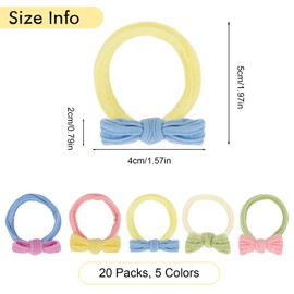 KIUEZIR 20 Packs Cute Bow Hair Ties for Women - Small & Thick Nylon Hair Bands Set for Daily Hair Styling, Gentle & Elastic Colourful Ponytail Holders for School, Playdates, Festivals & Parties