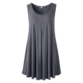 LARACE Camisetas sin mangas para mujer, estilo túnica con botones, sin mangas, color liso, holgadas, básicas, Gris profundo, 4X