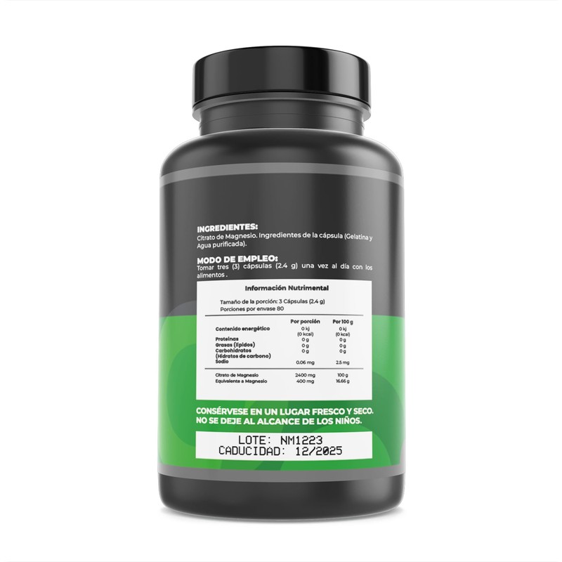 Citrato de Magnesio - Origen Natural - 240 Cápsulas -