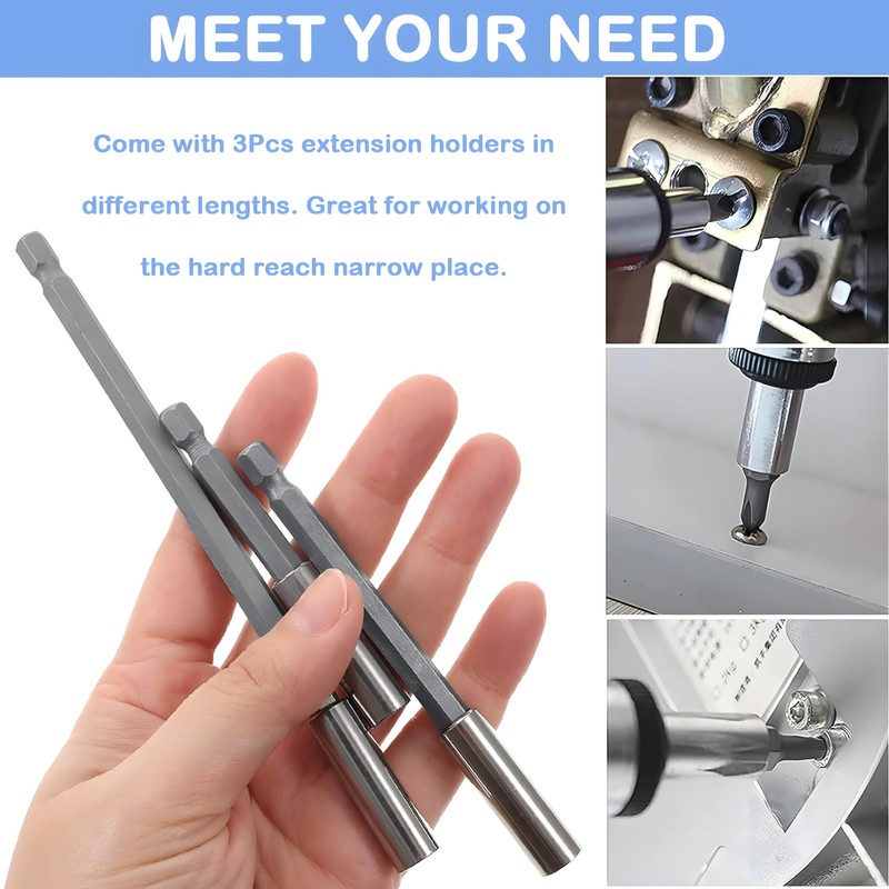 3-Piece Bit Extension Bit Holder Bit Holder Set, 1/4 Inch