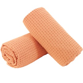 POLYTE Microfiber Oversize Quick Dry Lint Free Bath Towel, 60 x 30 in, Set of 2 (Orange, Waffle Weave)