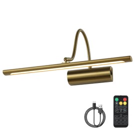 JOOSENLUX Battery Operated Picture Lights Gold Wall Lights Wireless Flexible Neck with Remote Rechargeable Wall Lights for Pictures 16" Dimmable Display Art Light with Timer 3000K Brass