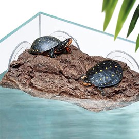 Plataforma de sol con ventosas, muelle flotante para tanque de tortugas acuáticas, terraza de descanso de roca para terrapinas, tortugas, accesorios para acuario/tanque de reptiles (café)