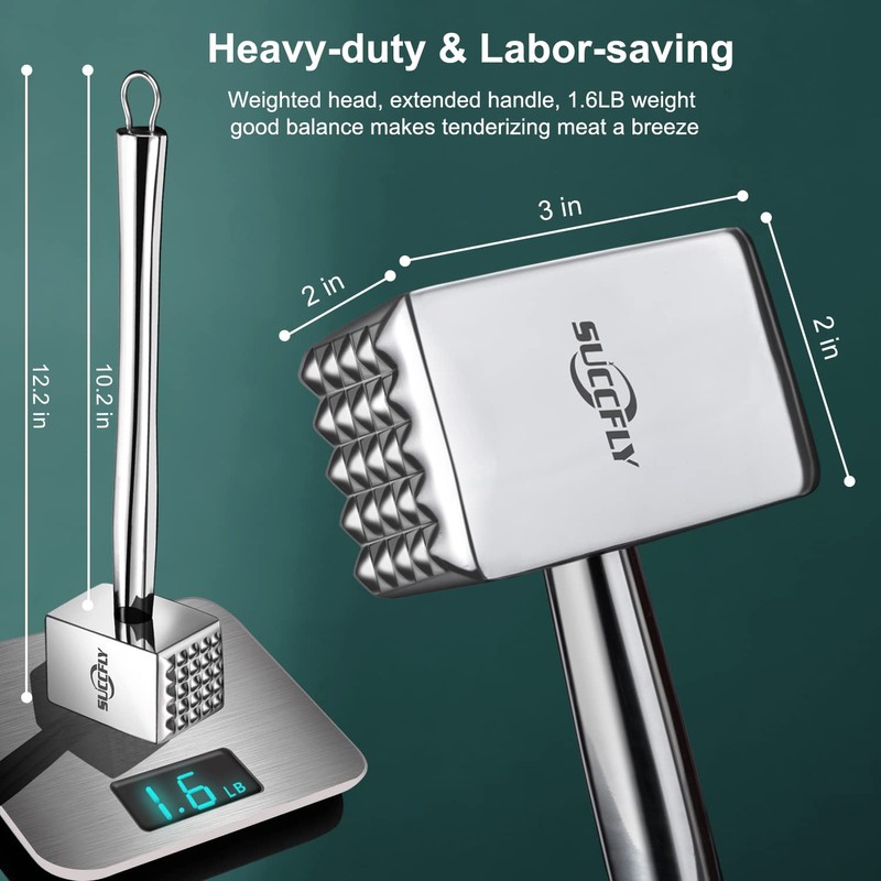 SUCCFLY Meat Tenderizer Stainless Steel, Heavy Duty Meat Hammer, Kitchen