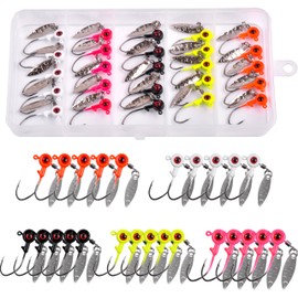 Crappie Jig Heads Hooks Kit, 25Pcs Underspin Jig Heads with Spinner Blade Eye Ball Painted Fishing Jigs for Crappie Bass Trout Fishing 1/16oz 1/8oz 3/16oz
