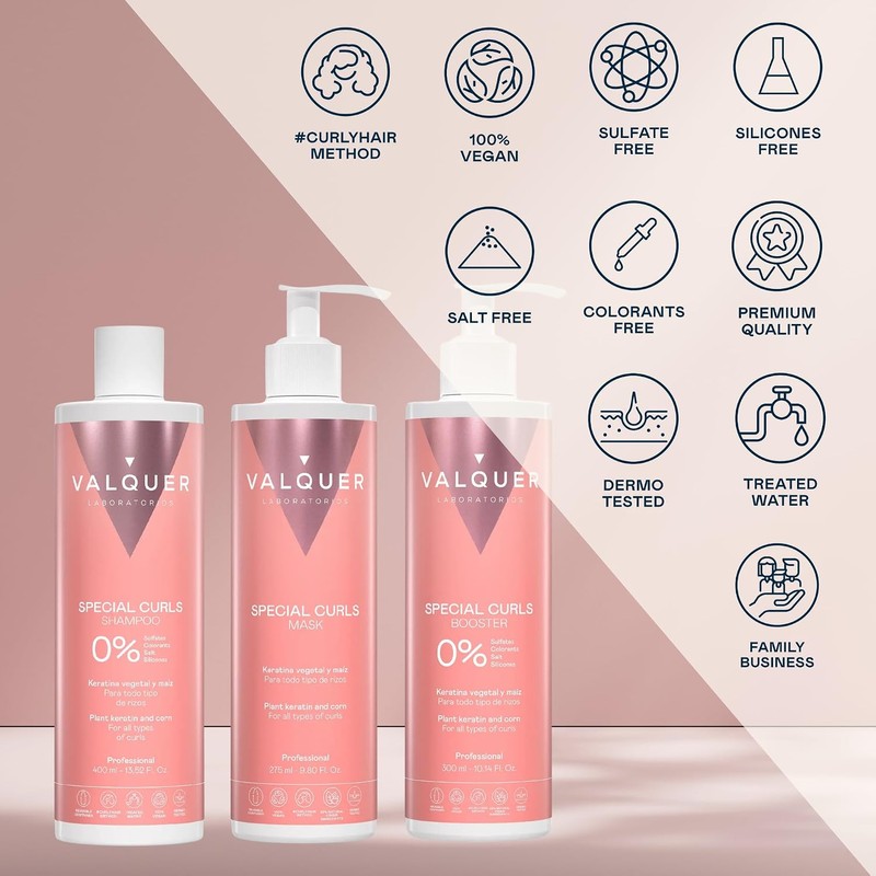 Valquer Pack Especial Rizos Shampoo, Mascarilla y Booster Activador.