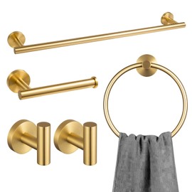 5-Piece Brushed Gold Bathroom Hardware Accessories Set, Lava Odoro Gold Towel Bar Holder Set Towel Rack Set Stainless Steel Wall Mounted, 23.6 Inch