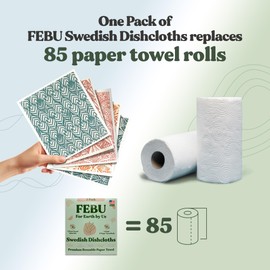 FEBU - Paños de cocina suecos | Paquete de 5 sellos suecos | Toallas de papel reutilizables lavables | Paños de esponja de celulosa antiarañazos, sin olor, biodegradables, paños suecos