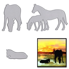 2 PCS Horses Animals Die Cuts for Card Making, Horse Frame Cutting Dies Sets Eatting Grass Horse Dies Stencils Embossing Template for Scrapbooking DIY Cards Album Crafts Supplies