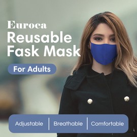 Euroca - Cloth Face Mask, Non-Woven Cotton Face Masks, Washable & Reusable Face Masks, Face Mask Set, Adjustable Face Mask With Filter Sheets (PM2.5), Black & Royal Blue, Set of 2, Men
