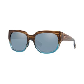 Costa Del Mar Womens Waterwoman Rectangular Sunglasses, Shiny Wahoo/Grey Silver Mirrored Polarized-580P, 55 mm