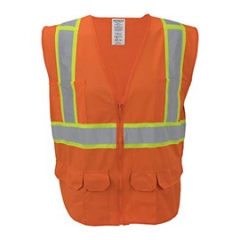 Ironwear 1277-OZ-RD-06-3XL ANSI Class 2 Polyester Mesh SAFETY Vest with 2" Silver Reflective Tape Over Lime, Orange, 3X-Large