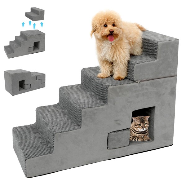 Dog Stairs for Small Dogs 27”H, 6-Step Dog Steps for