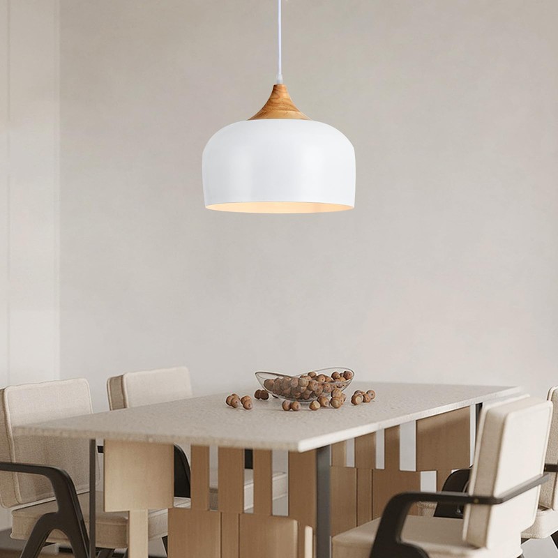 POLITAMP Modern Large Pendant Lights,Wooden Dome Pendant Light Fixture,Adjustable Hanging