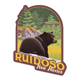 Die Cut Sticker Ruidoso, New Mexico, Black Bear in Forest, Contour Vinyl Sticker 3 to 6 inches, (Waterproof Decal for Cars, Water Bottles, Laptops, Coolers), Large